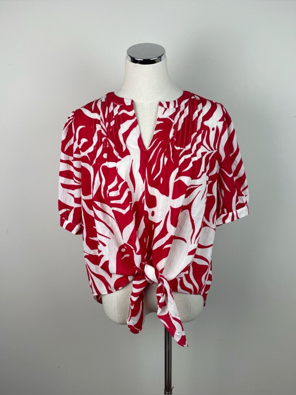 Rose & Olive Red White Floral Tropical Blouse Top Women Medium